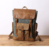 Luxury Cool Backpack Men Waterproof Crazy Horse Leather Canvas School Bag Large Laptop Rucksack Back Pack Travel Bag Male - Touchy Style