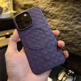 Luxury Weaving Grid Braided Mesh Leather Phone Case for iPhone 15 13, 14 Pro Max - Cute Design - Touchy Style .