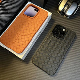 Luxury Weaving Grid Braided Mesh Leather Phone Case for iPhone 15 13, 14 Pro Max - Cute Design - Touchy Style