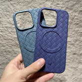 Luxury Weaving Grid Braided Mesh Leather Phone Case for iPhone 15 13, 14 Pro Max - Cute Design - Touchy Style .