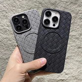 Luxury Weaving Grid Braided Mesh Leather Phone Case for iPhone 15 13, 14 Pro Max - Cute Design - Touchy Style .