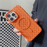 Luxury Weaving Grid Braided Mesh Leather Phone Case for iPhone 15 13, 14 Pro Max - Cute Design - Touchy Style