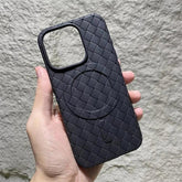 Luxury Weaving Grid Braided Mesh Leather Phone Case for iPhone 15 13, 14 Pro Max - Cute Design - Touchy Style