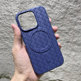 Luxury Weaving Grid Braided Mesh Leather Phone Case for iPhone 15 13, 14 Pro Max - Cute Design - Touchy Style