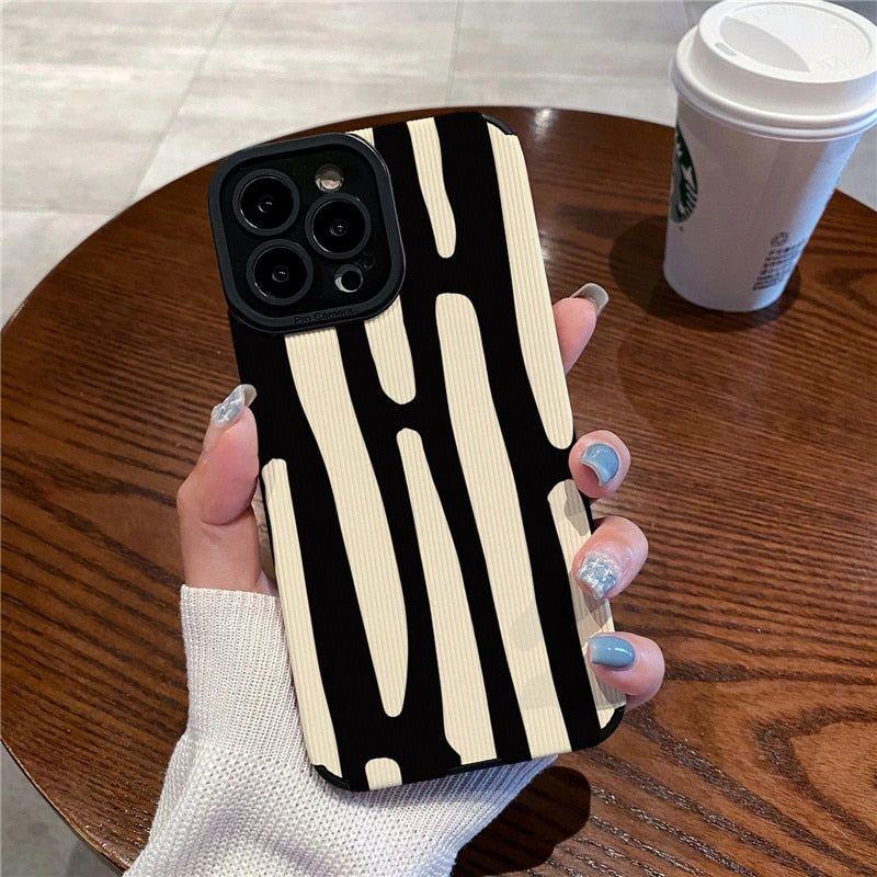 Luxury White Black Stripe Pattern Cute Phone Case for iPhone 14 Pro Max, 13, 12, 11, XS, XR, 7, 14 Plus - Touchy Style