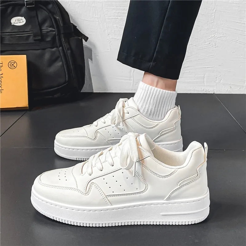 Men's Casual Shoes - White Breathable Leather Sneakers - TSS439 - Touchy Style