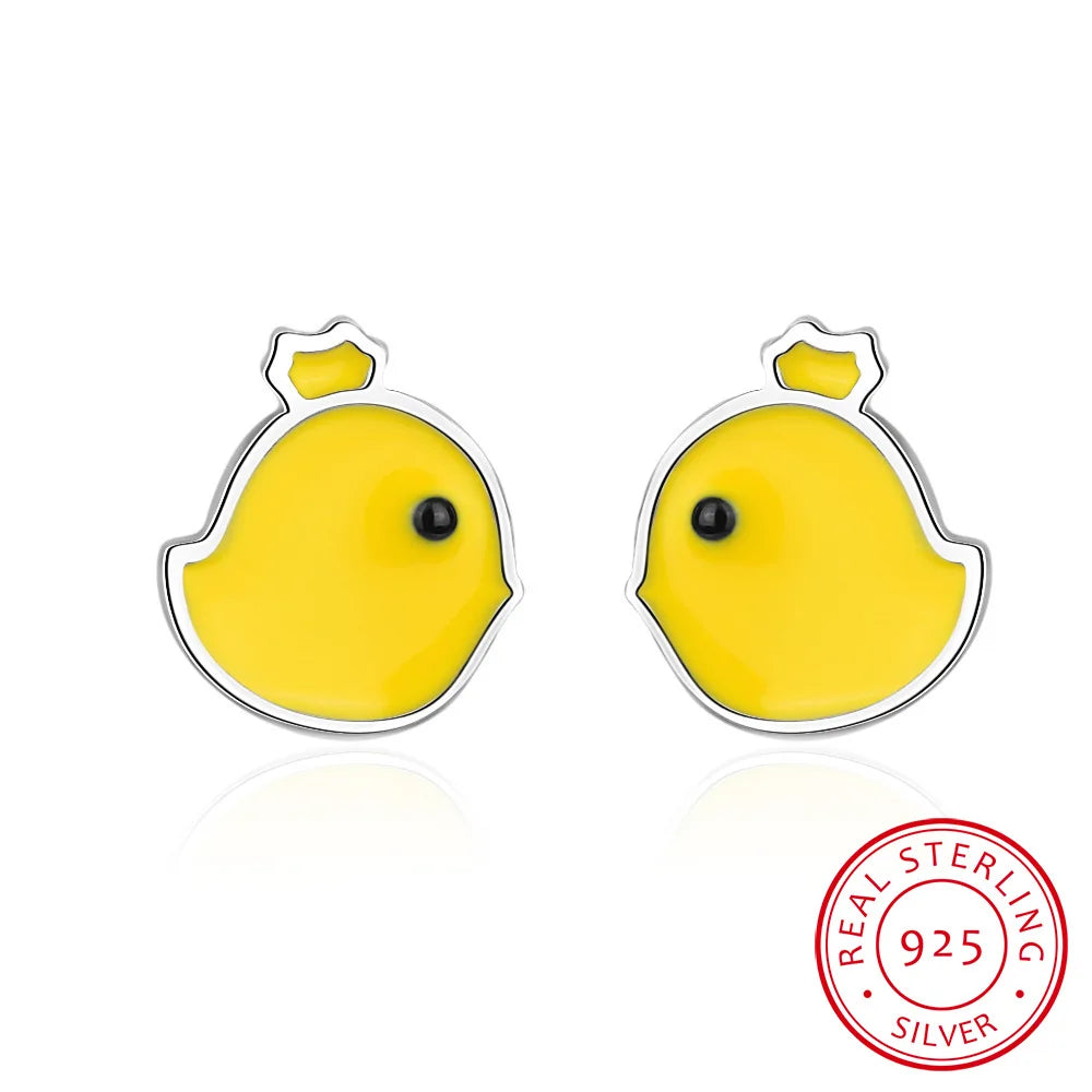 Mini Yellow Chick 925 Sterling Silver Studs Earrings Charm Jewelry LOS03 - Touchy Style