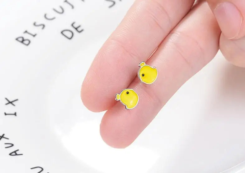 Mini Yellow Chick 925 Sterling Silver Studs Earrings Charm Jewelry LOS03 - Touchy Style