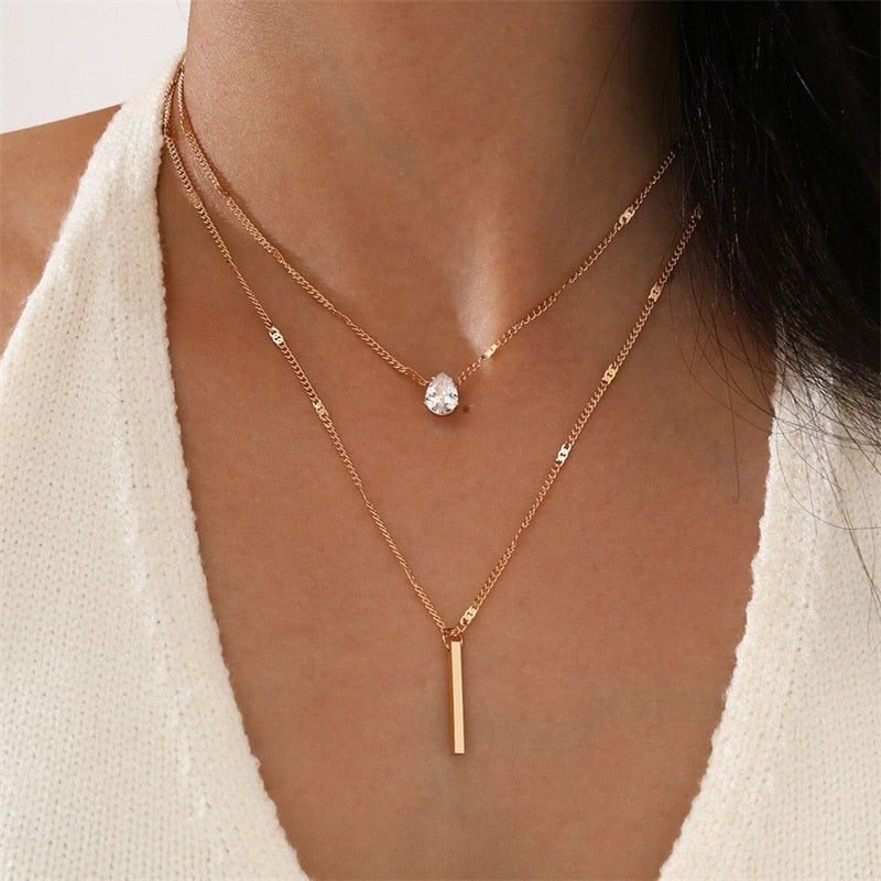 Multi-layer Necklaces Charm Jewelry SS1233 Golden Chain Rounded Pendent