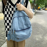 Multifunction Denim Cool Backpack EN257 - Korean Style Blue School Bag - Touchy Style