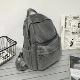 Multifunction Denim Cool Backpack EN257 - Korean Style Blue School Bag - Touchy Style