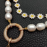 Multilayer Necklaces Charm Jewelry NCJYS46 - Flower Chain and Baroque Pearl - Touchy Style .