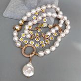 Multilayer Necklaces Charm Jewelry NCJYS46 - Flower Chain and Baroque Pearl - Touchy Style