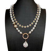 Multilayer Necklaces Charm Jewelry NCJYS46 - Flower Chain and Baroque Pearl - Touchy Style .