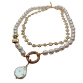 Multilayer Necklaces Charm Jewelry NCJYS46 - Flower Chain and Baroque Pearl - Touchy Style .