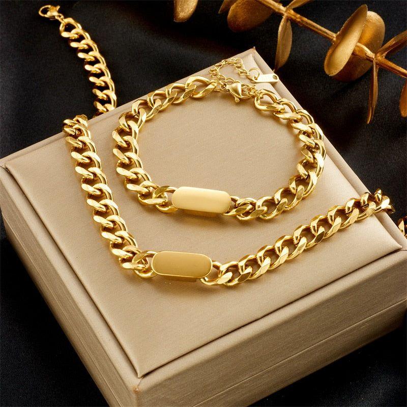 Necklace Bracelet Charm Jewelry Gold Chain Stainless Steel Charm Texture Collar YOS0337 - Touchy Style