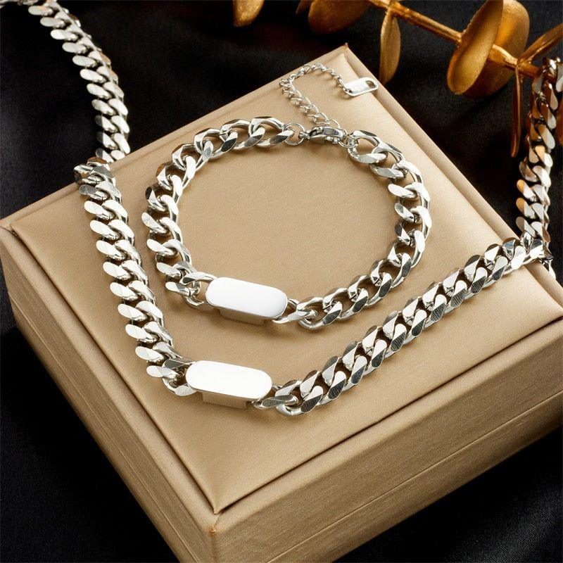 Necklace Bracelet Charm Jewelry Gold Chain Stainless Steel Charm Texture Collar YOS0337 - Touchy Style