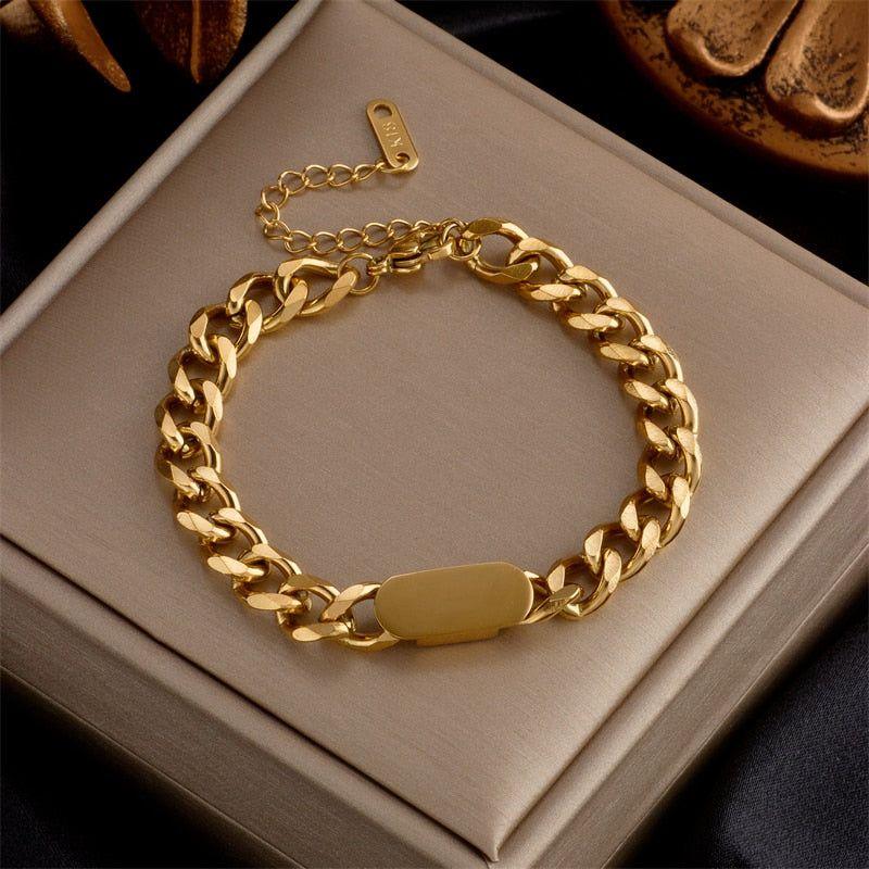 Necklace Bracelet Charm Jewelry Gold Chain Stainless Steel Charm Texture Collar YOS0337 - Touchy Style