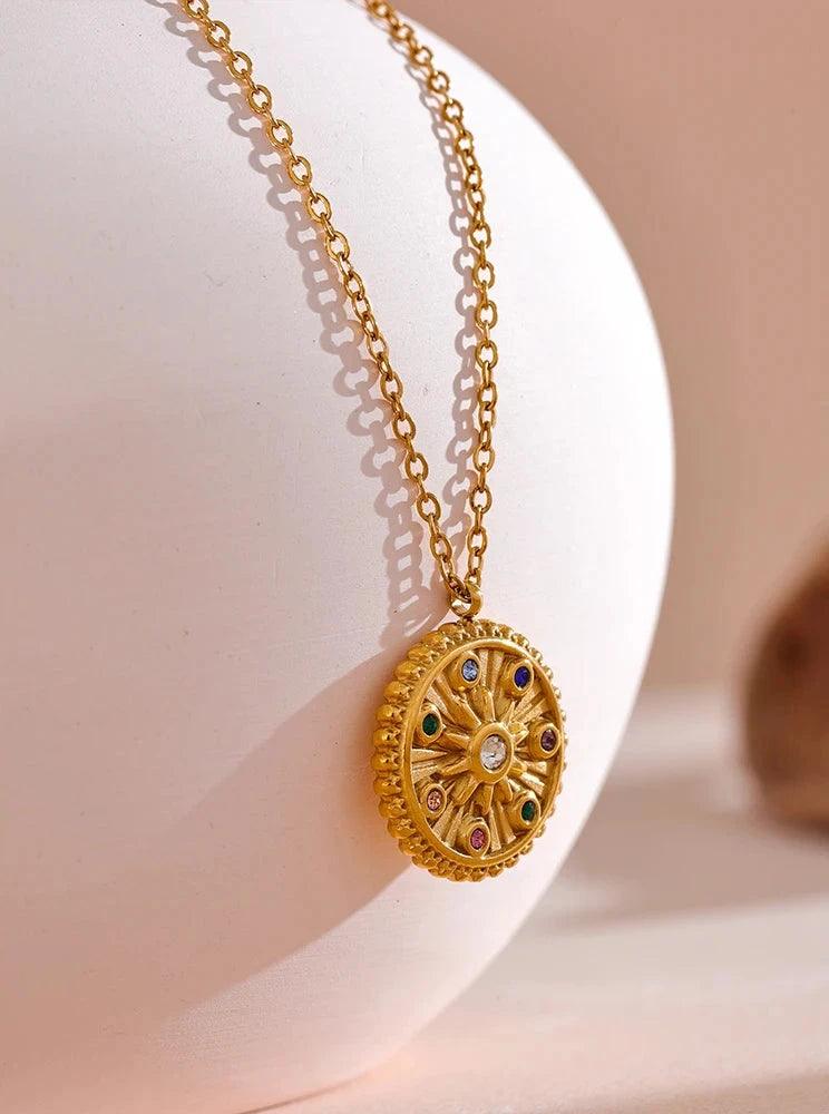 Necklace Charm Jewelry - Colorful Zircon, Star Round Pendant - YH3659A - Touchy Style