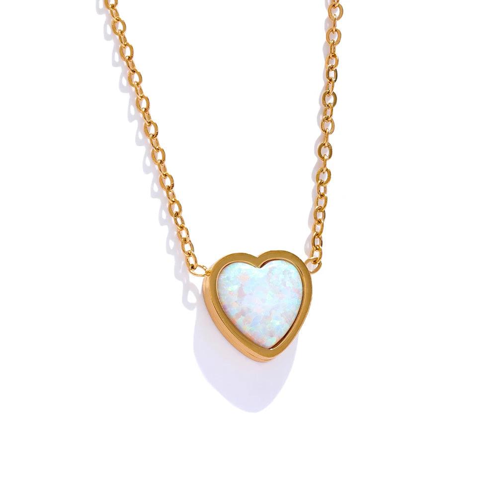 Necklace Charm Jewelry - Opal Stone - Small Chic Heart Pendant - TSJ36 - Touchy Style