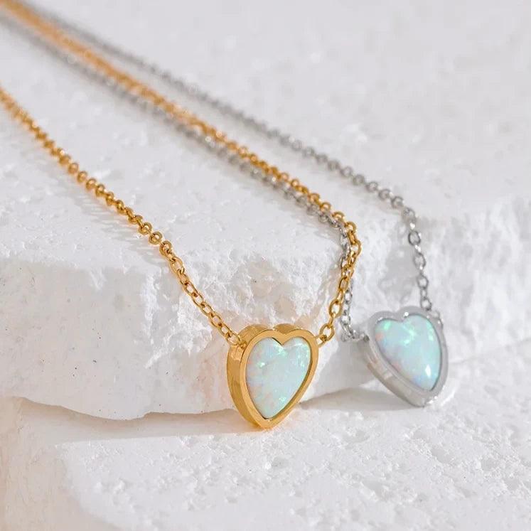 Necklace Charm Jewelry - Opal Stone - Small Chic Heart Pendant - TSJ36 - Touchy Style