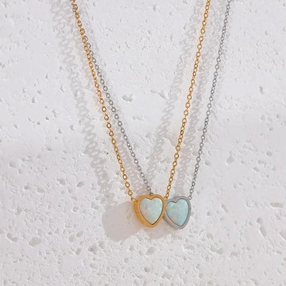 Necklace Charm Jewelry - Opal Stone - Small Chic Heart Pendant - TSJ36 - Touchy Style