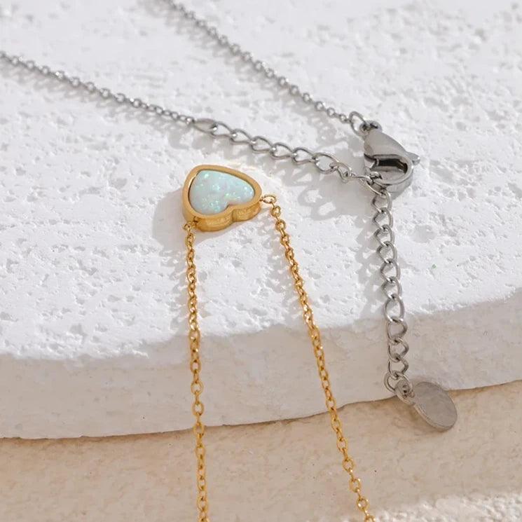 Necklace Charm Jewelry - Opal Stone - Small Chic Heart Pendant - TSJ36 - Touchy Style