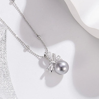 Necklace Charm Jewelry - Pearl Ribbon Bowtie - TSJ102 - Touchy Style