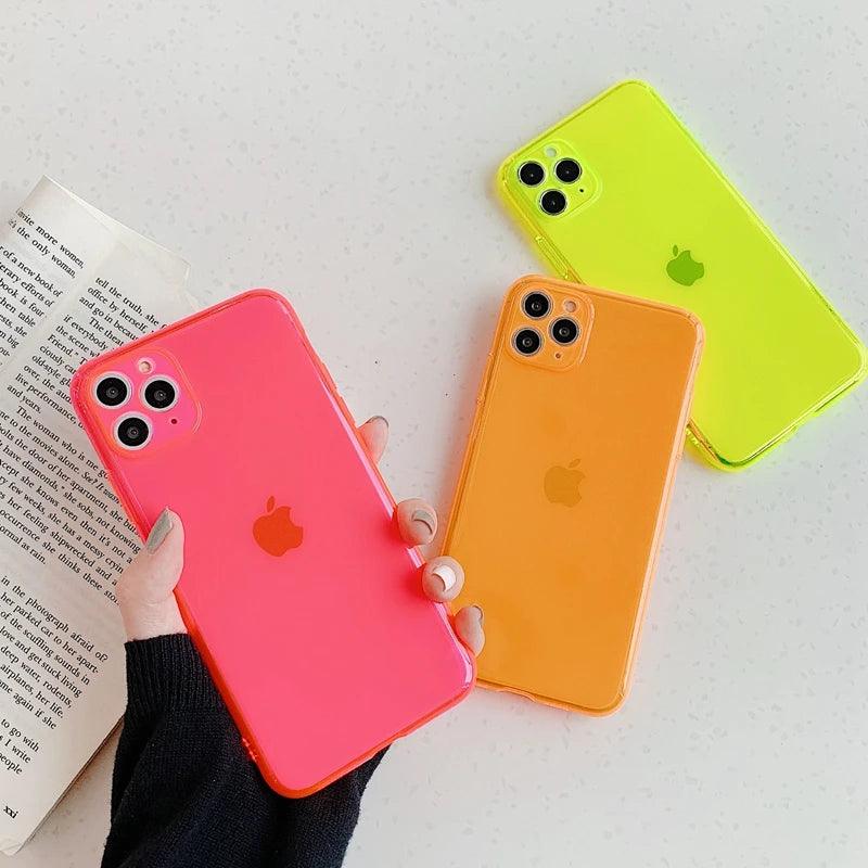Neon Fluorescent Plain Cute Phone Cases For iPhone 15, 14, 13, 12, 11 Pro Max, Mini X, XR, XS, 6, 7, 8 Plus, SE 2020 - Touchy Style