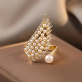 Pearl Zircon Wing Shape Opening Finger Rings Charm Jewelry XYS0345 - Touchy Style .