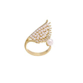 Pearl Zircon Wing Shape Opening Finger Rings Charm Jewelry XYS0345 - Touchy Style .