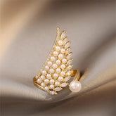 Pearl Zircon Wing Shape Opening Finger Rings Charm Jewelry XYS0345 - Touchy Style .