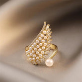 Pearl Zircon Wing Shape Opening Finger Rings Charm Jewelry XYS0345 - Touchy Style .