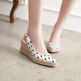 Polka Dot Silk Wedges Sandals Women&