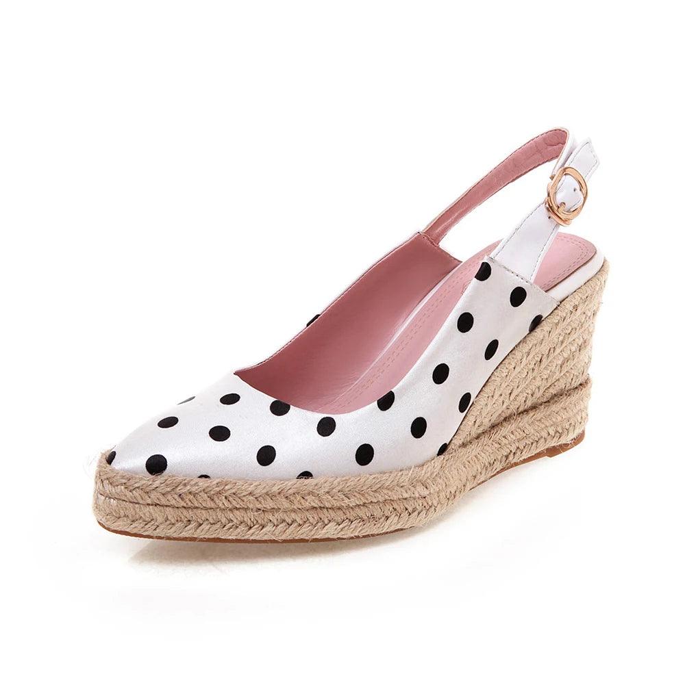 Polka Dot Silk Wedges Sandals Women&