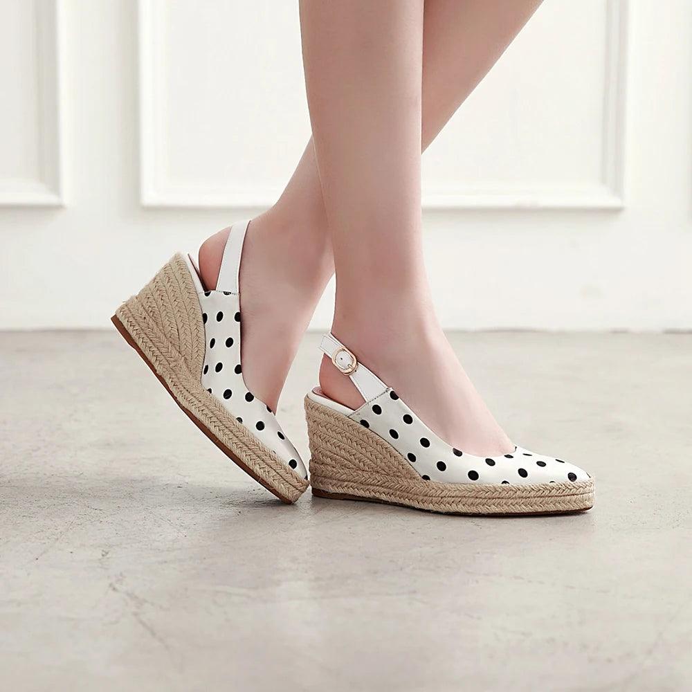 Polka Dot Silk Wedges Sandals Women&