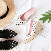 Polka Dot Silk Wedges Sandals Women&