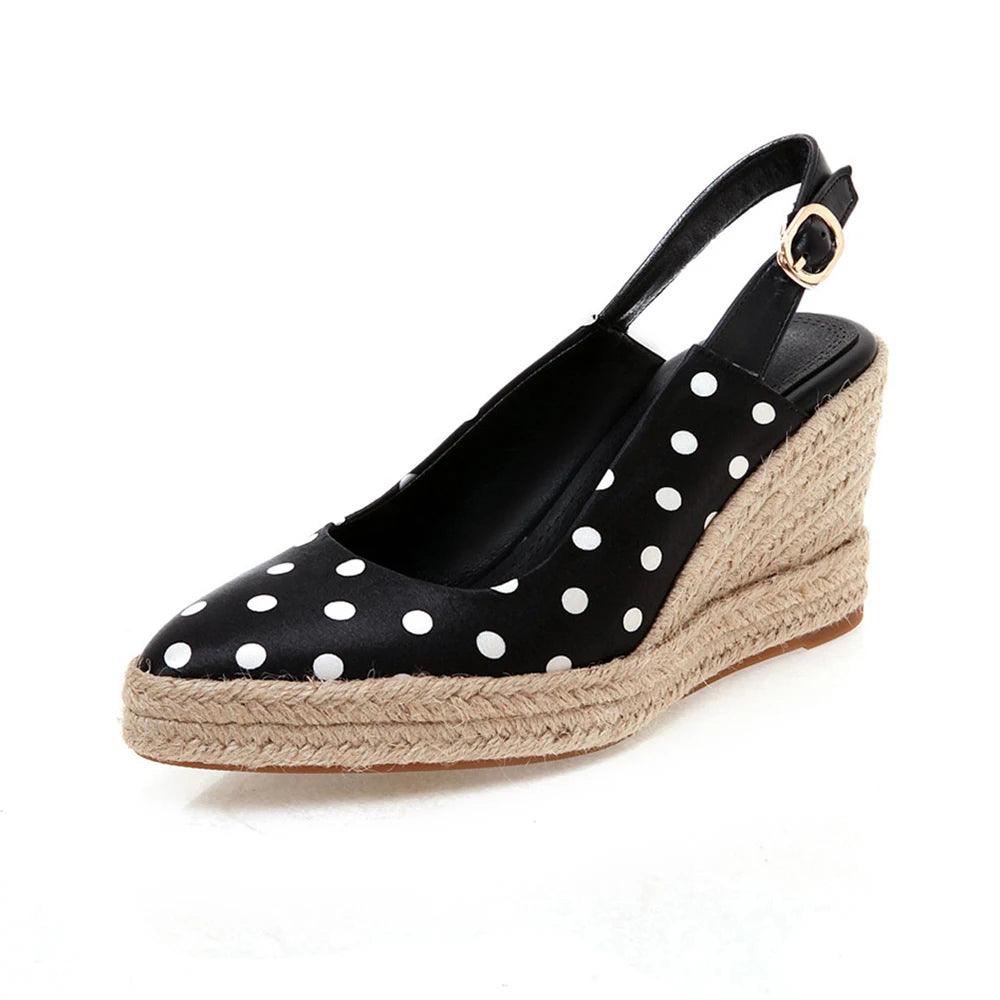 Polka Dot Silk Wedges Sandals Women&