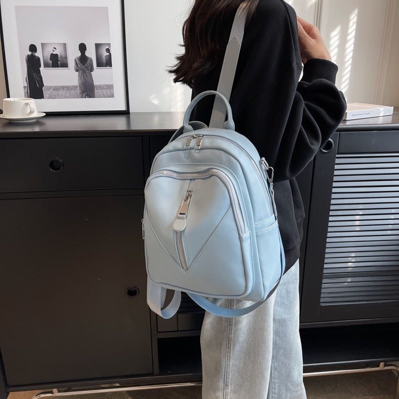 Plain Blue Girls Backpack College Bag