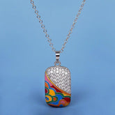 QS242 - 925 Sterling Silver Fashion Square Pendant Enamel Necklace Charm Jewelry - Touchy Style