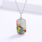 QS242 - 925 Sterling Silver Fashion Square Pendant Enamel Necklace Charm Jewelry - Touchy Style