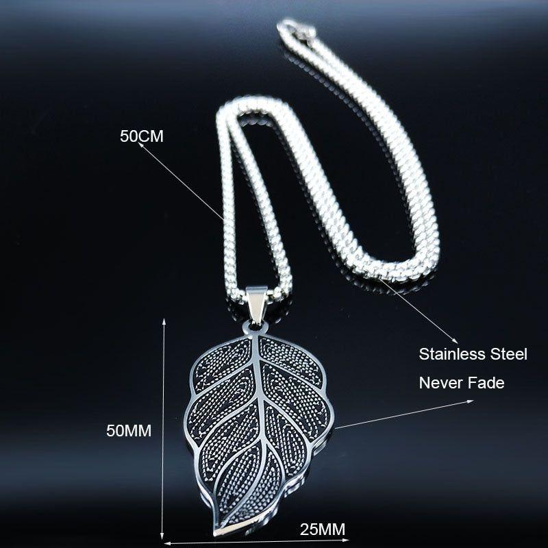 QS247 - Leaf Stainless Steel Chain Necklace Charm Jewelry - Touchy Style