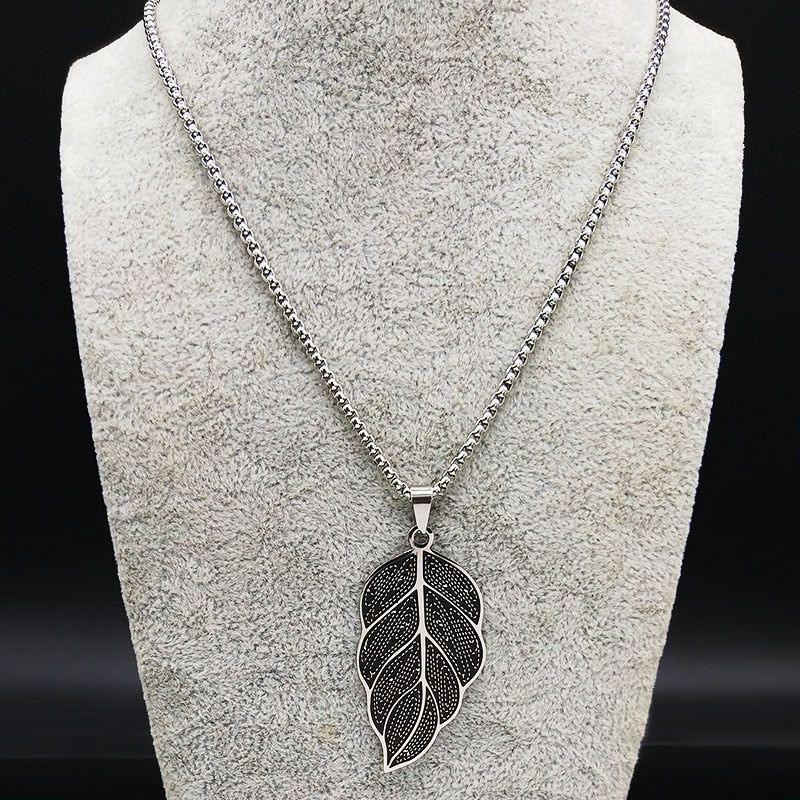 QS247 - Leaf Stainless Steel Chain Necklace Charm Jewelry - Touchy Style