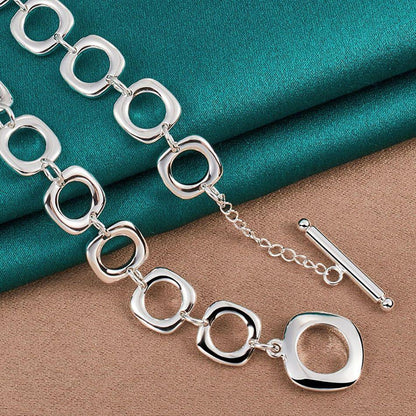 QS302 - 925 Sterling Silver Round Chain Necklace Charm Jewelry - Touchy Style