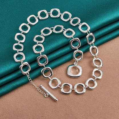 QS302 - 925 Sterling Silver Round Chain Necklace Charm Jewelry - Touchy Style