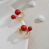 Red Pearl Multi Wearing Method Stud Earrings Charm Jewelry ECJOS14 - Touchy Style