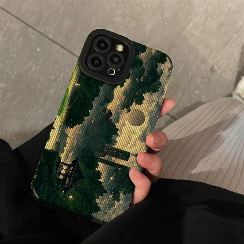 Retro Art Forest Scenery Landscape Cute Phone Case for iPhone 14, 13, 12 Pro, 11, XS Max, XS, Mini, 6, 7, 8 Plus, SE, X, and XR Cover - Touchy Style