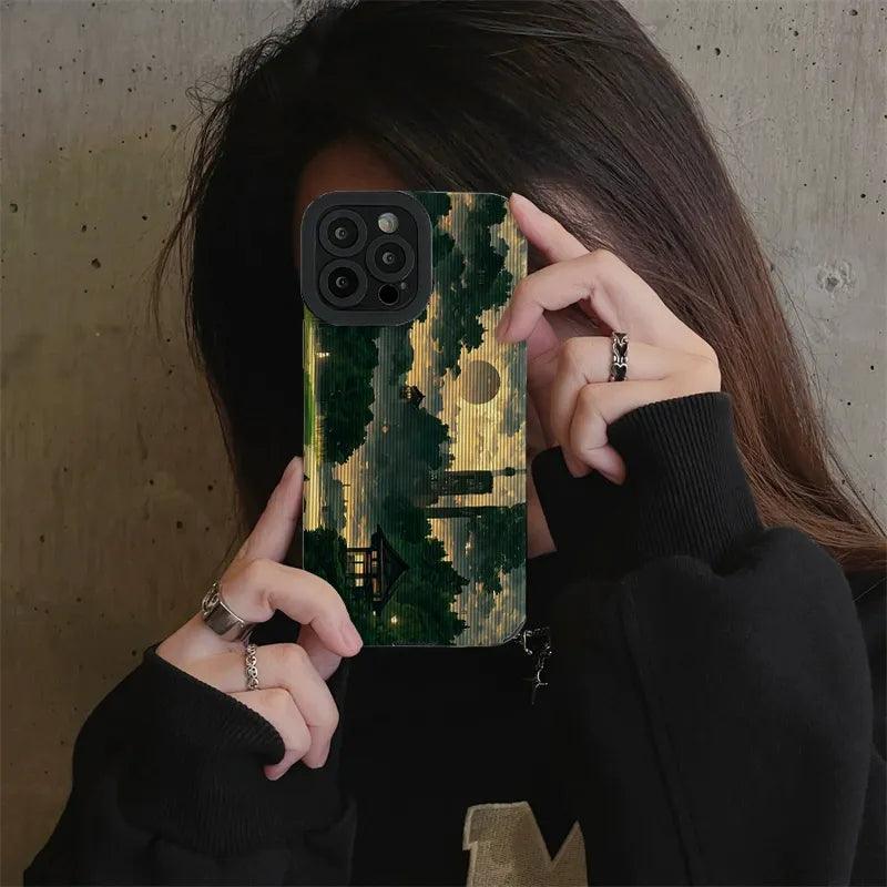 Retro Art Forest Scenery Landscape Cute Phone Case for iPhone 14, 13, 12 Pro, 11, XS Max, XS, Mini, 6, 7, 8 Plus, SE, X, and XR Cover - Touchy Style