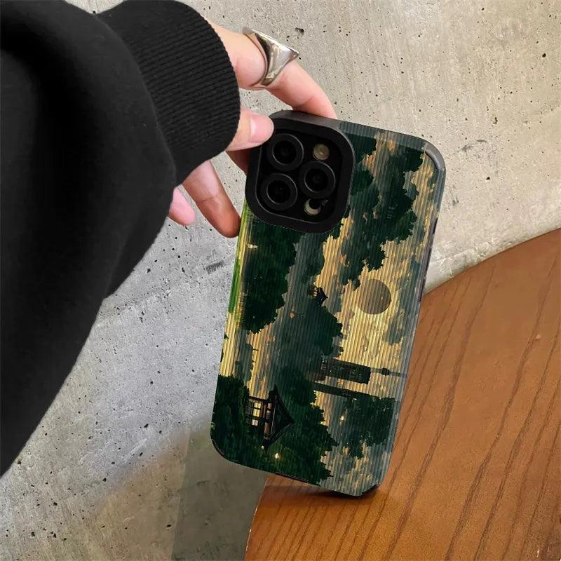 Retro Art Forest Scenery Landscape Cute Phone Case for iPhone 14, 13, 12 Pro, 11, XS Max, XS, Mini, 6, 7, 8 Plus, SE, X, and XR Cover - Touchy Style