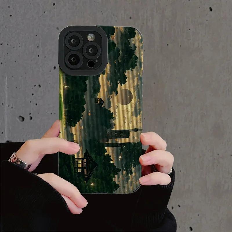 Retro Art Forest Scenery Landscape Cute Phone Case for iPhone 14, 13, 12 Pro, 11, XS Max, XS, Mini, 6, 7, 8 Plus, SE, X, and XR Cover - Touchy Style